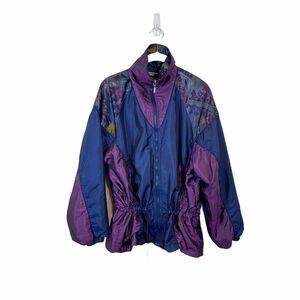 Granny Chic Windbreaker Jacket Vintage Outbrook Oversized Blue Purple Size Small